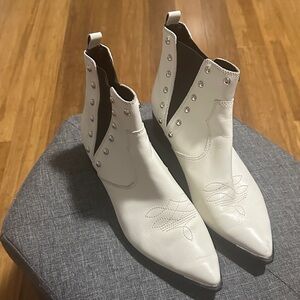 Marc Fisher White Ankle Boots with Silver Accents